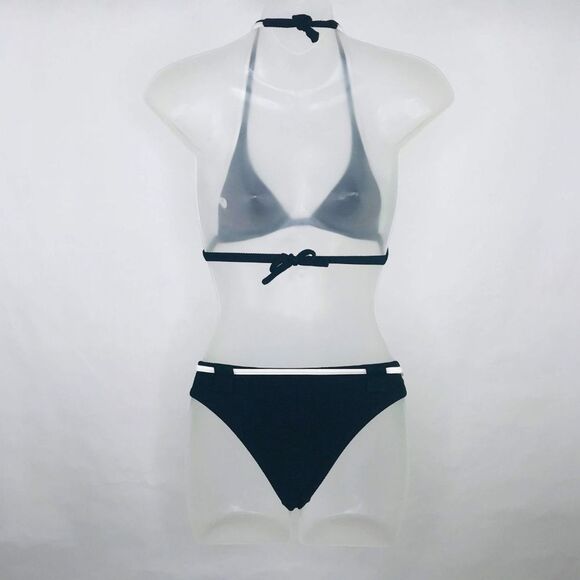 Agua Doce Bikini Brazilian 2-pc Women M Black White Tie Front Buttons - Picture 6 of 8
